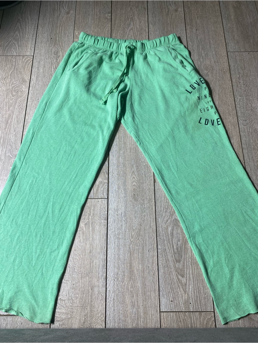 VTG Victoria's Secret PINK Mint Green Wide Leg Sweatpants Graphic Love 1986 L